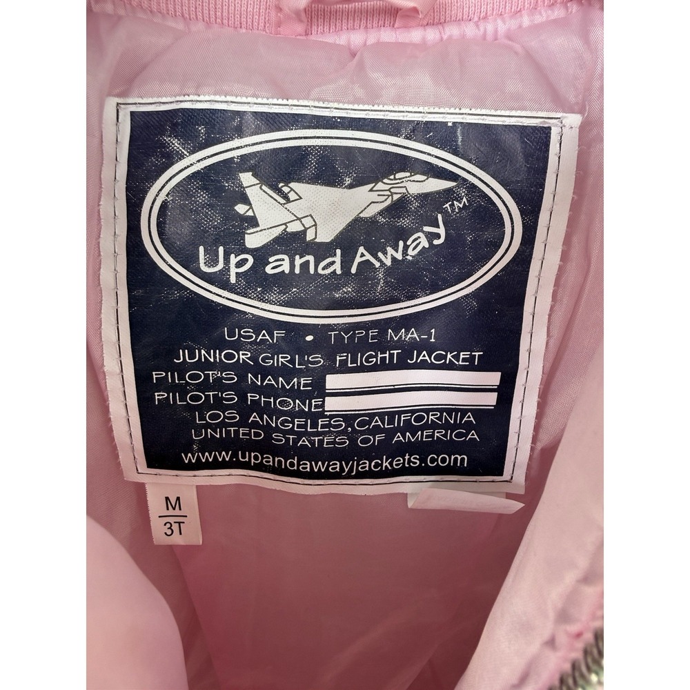 Up And Away USAF MA-1 Flight Jacket Girls 3T Pink Bomber Top Gun Pilot Patches - Picture 7 of 10